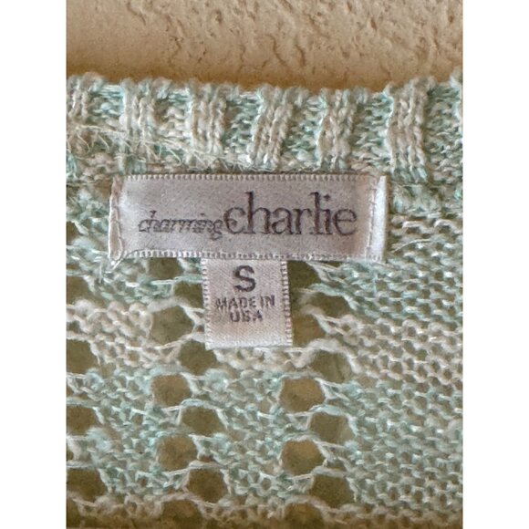 vtg Charming Charlie Womens Mint White Knit long sleeve Sweater Small sheer READ - Picture 5 of 10